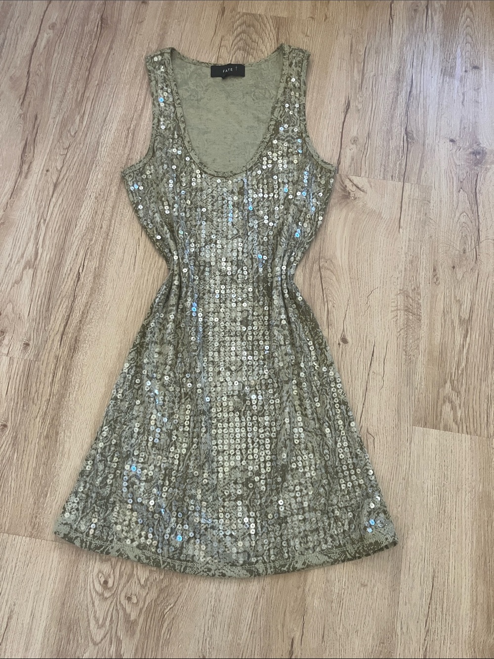 Fate Olive Green Sequined Tank Mini Dress